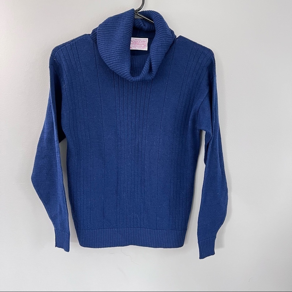 Vintage Pendleton navy blue virgin wool turtleneck sweater Small petite